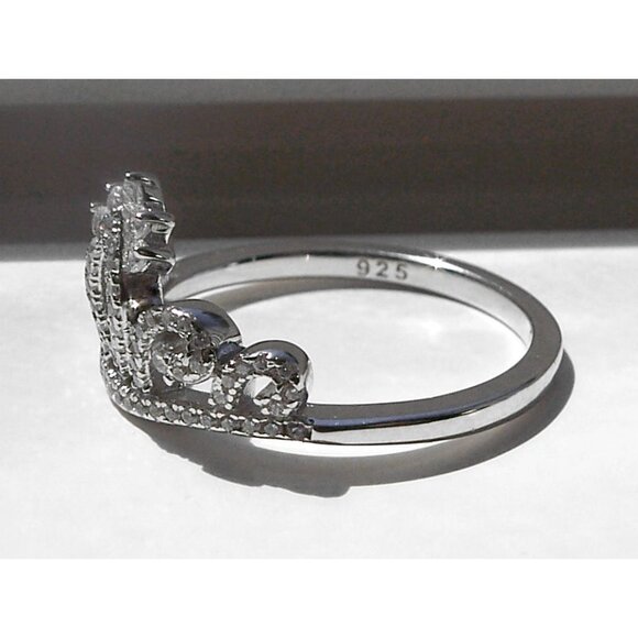 925 STERLING SILVER Princess Crown Cubic Zirconia Ring - Picture 9 of 14